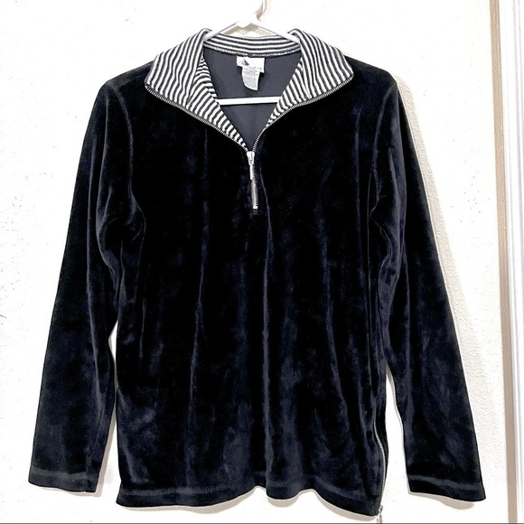 NEWLOOK Zip Half Placket black velvet contracting collar Sweater womens M - Picture 1 of 8